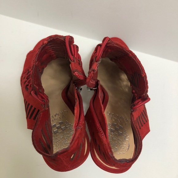 Vince Camuto Red Leather Peep Toe Sling Back Cone Heel Size 5 - Picture 7 of 9